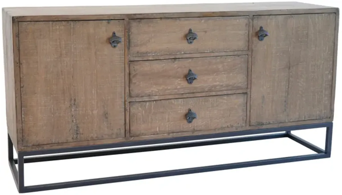 Wery Sideboard Cabinet Console, 2 Doors, Iron 65 Inch Natural Brown - Benzara