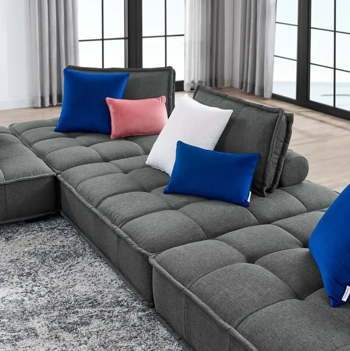 Saunter Tufted Fabric 4-Piece Sectional Sofa Gray