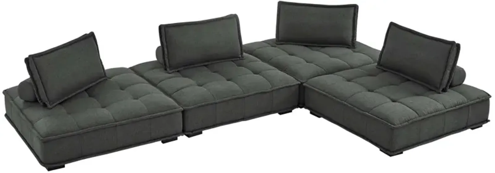 Saunter Tufted Fabric 4-Piece Sectional Sofa Gray