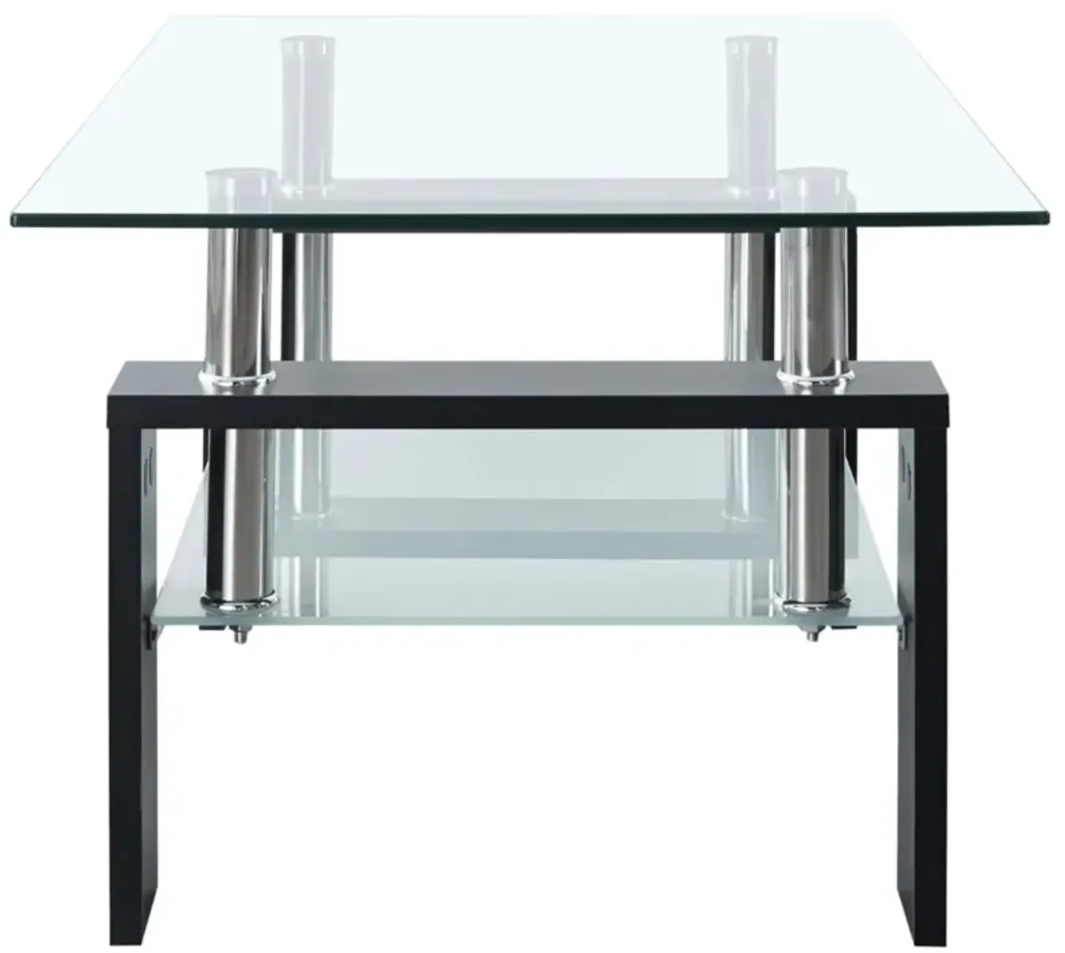 vidaXL Tempered Glass Coffee Table with Melamine Legs, Modern 2-Tier Design, Easy to Clean, Black and Transparent, 37.4"x21.7"x15.7"