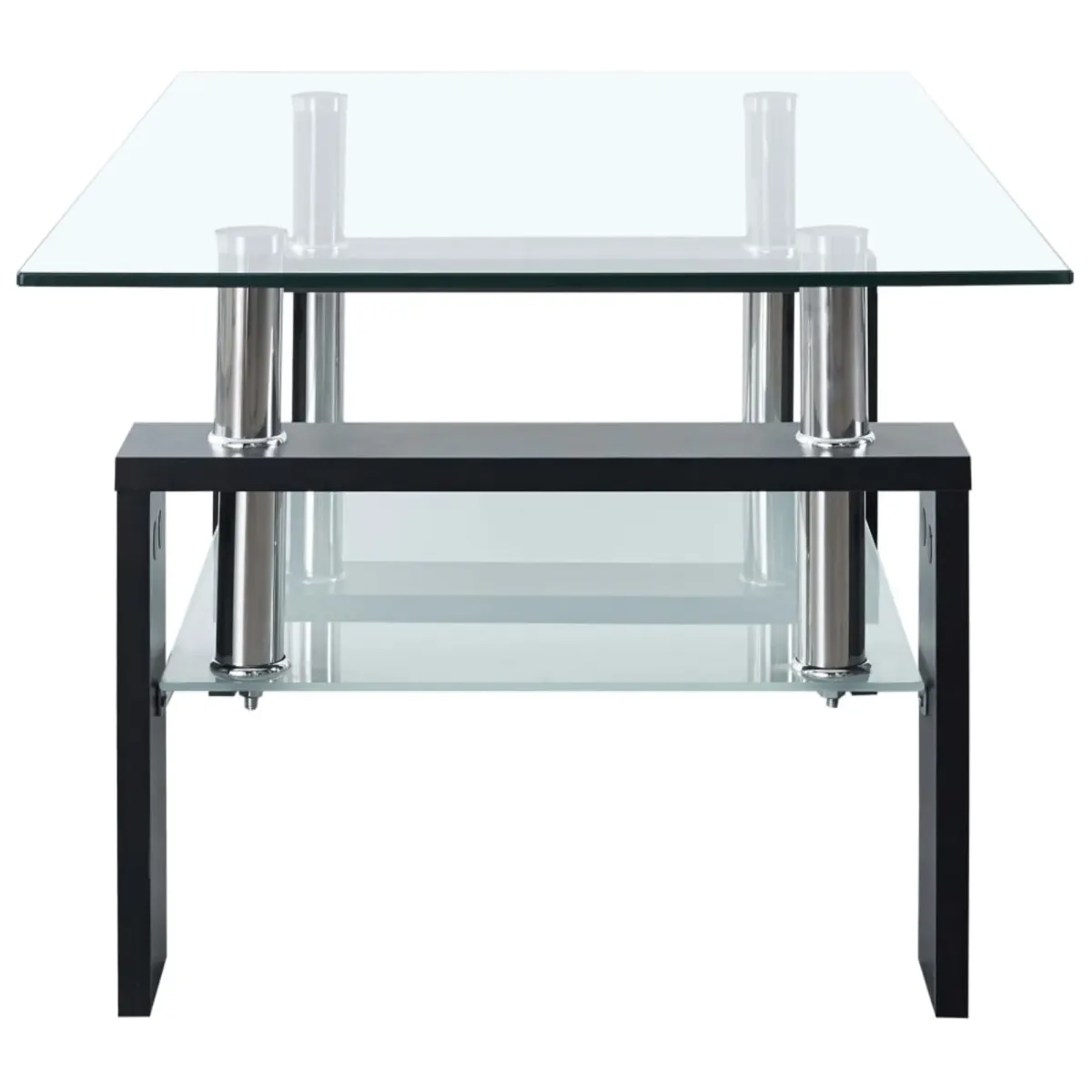 vidaXL Tempered Glass Coffee Table with Melamine Legs, Modern 2-Tier Design, Easy to Clean, Black and Transparent, 37.4"x21.7"x15.7"