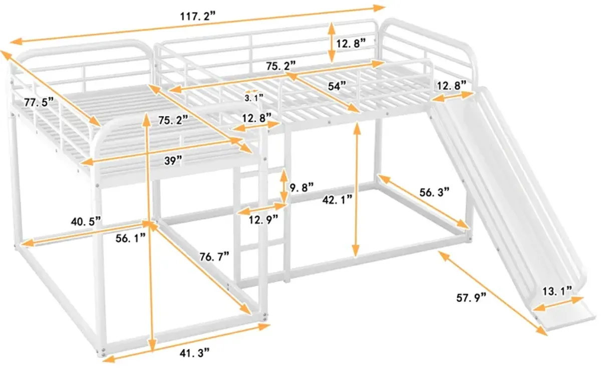 Quad L-Shaped Bunk Bed with Slide