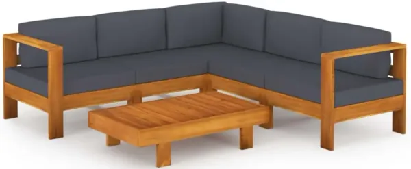 vidaXL 6 Piece Garden Lounge Set with Dark Gray Cushions Acacia Wood