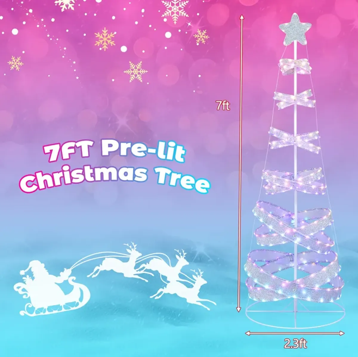 7 Feet Outdoor Spiral Christmas Tree for Party  Xmas New Year Decoration