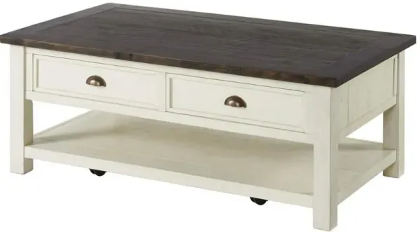 Fiya 50 Inch Coastal Coffee Table with 2 Drawers and 1 Shelf, Brown, White-Benzara