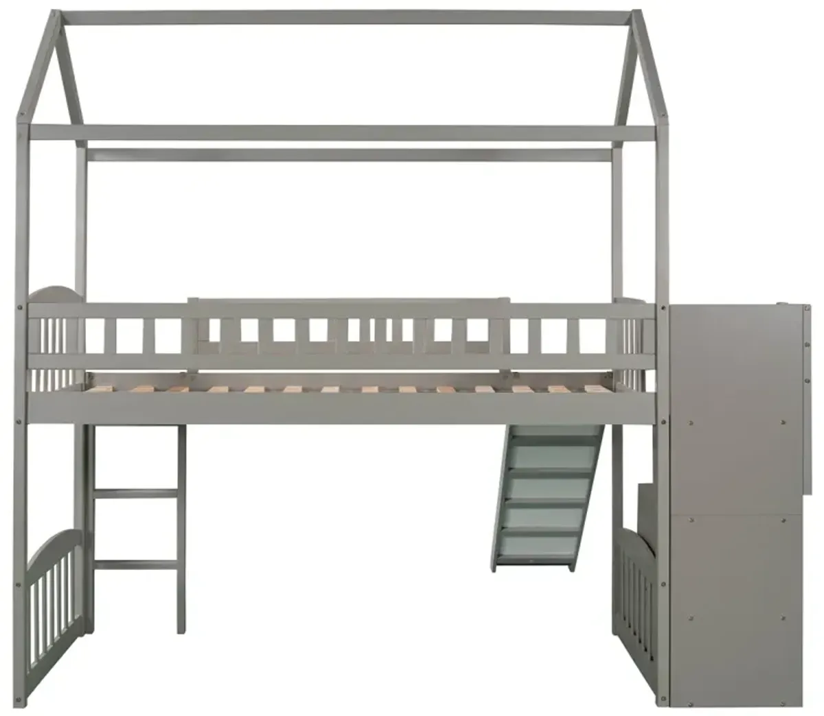 Twin Loft Bed With Two Drawers And Slide, House Bed With Slide