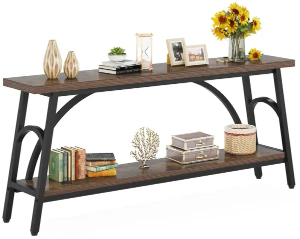 Tribesigns Extra Long Sofa Tables, 70.8”Console Table for Entryway, Wood Console Table 2 Tier TV Stand, Behind Couch Table for Living Room, Rustic Brown Black