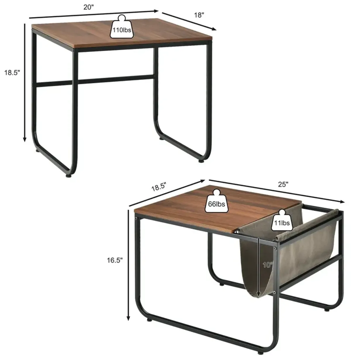 Set of 2 Nesting Coffee Tables with Side Pocket for Living Room Bedroom-Rustic Brown