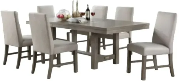 Genu 7pc Dining Table and Chair Set, 66-84 Extendable Top, Gray Fabric - Benzara