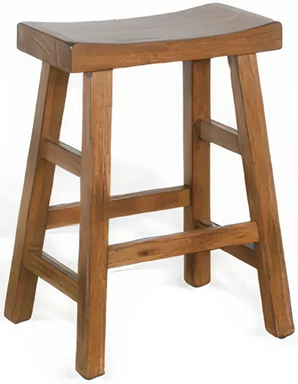 Marv Counter Height Stool Set of 2 | Saddle Seat with Ladder Style Base | Rustic Brown Mahogany Wood - Benzara