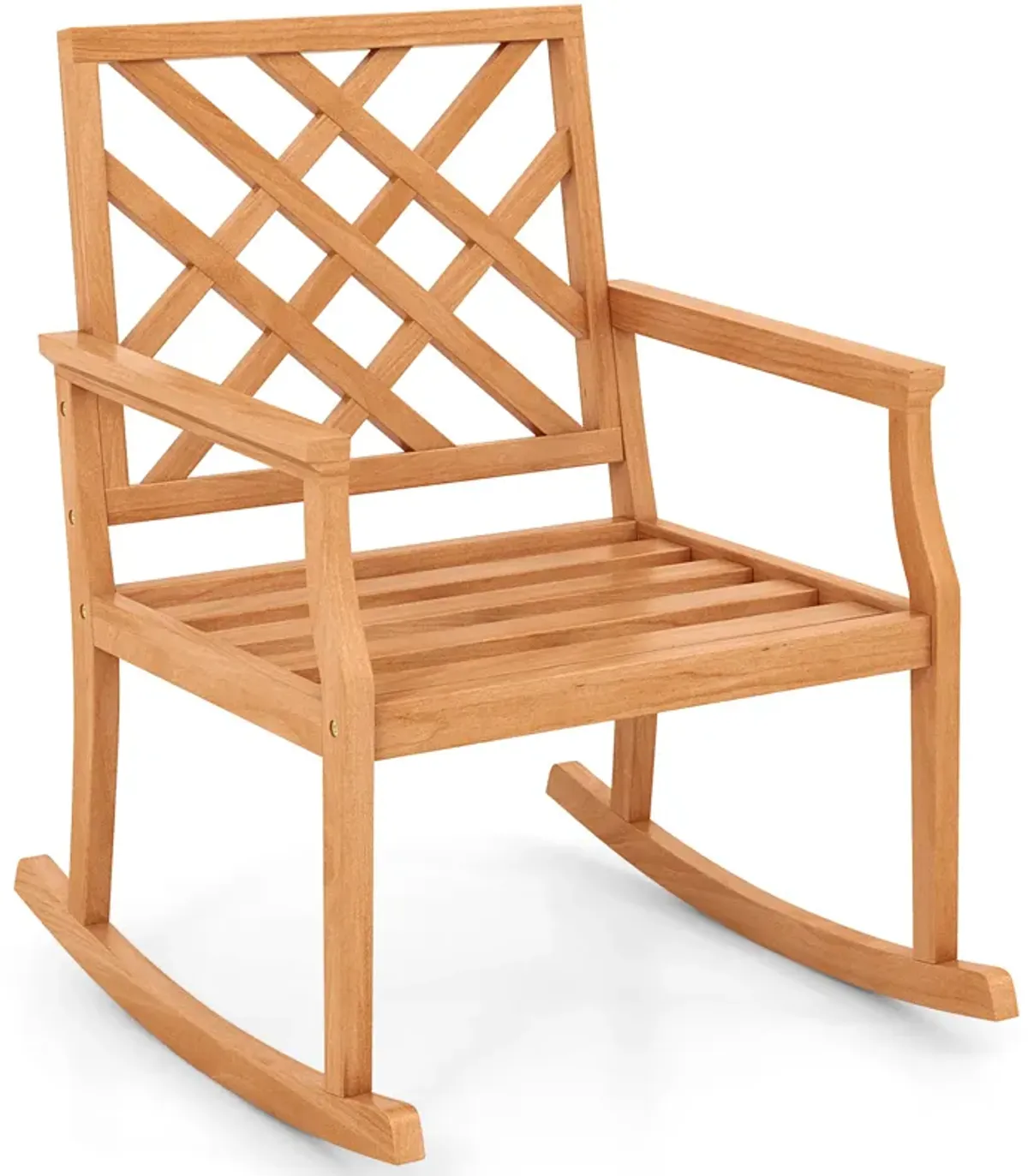 Teak Wood Rocking Chair with Backrest and Slatted Seat