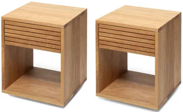 Set of 2 Oak Hardwood Nightstands with Drawers - Rustic Solid Wood Bedside Tables for Bedroom, Scandinavian Style, Natural Finish