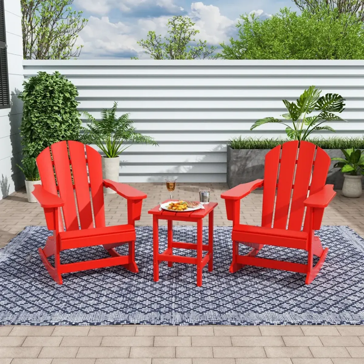 WestinTrends 3-Piece Outdoor Patio Rocking Adirondack Chairs with Side Table Set