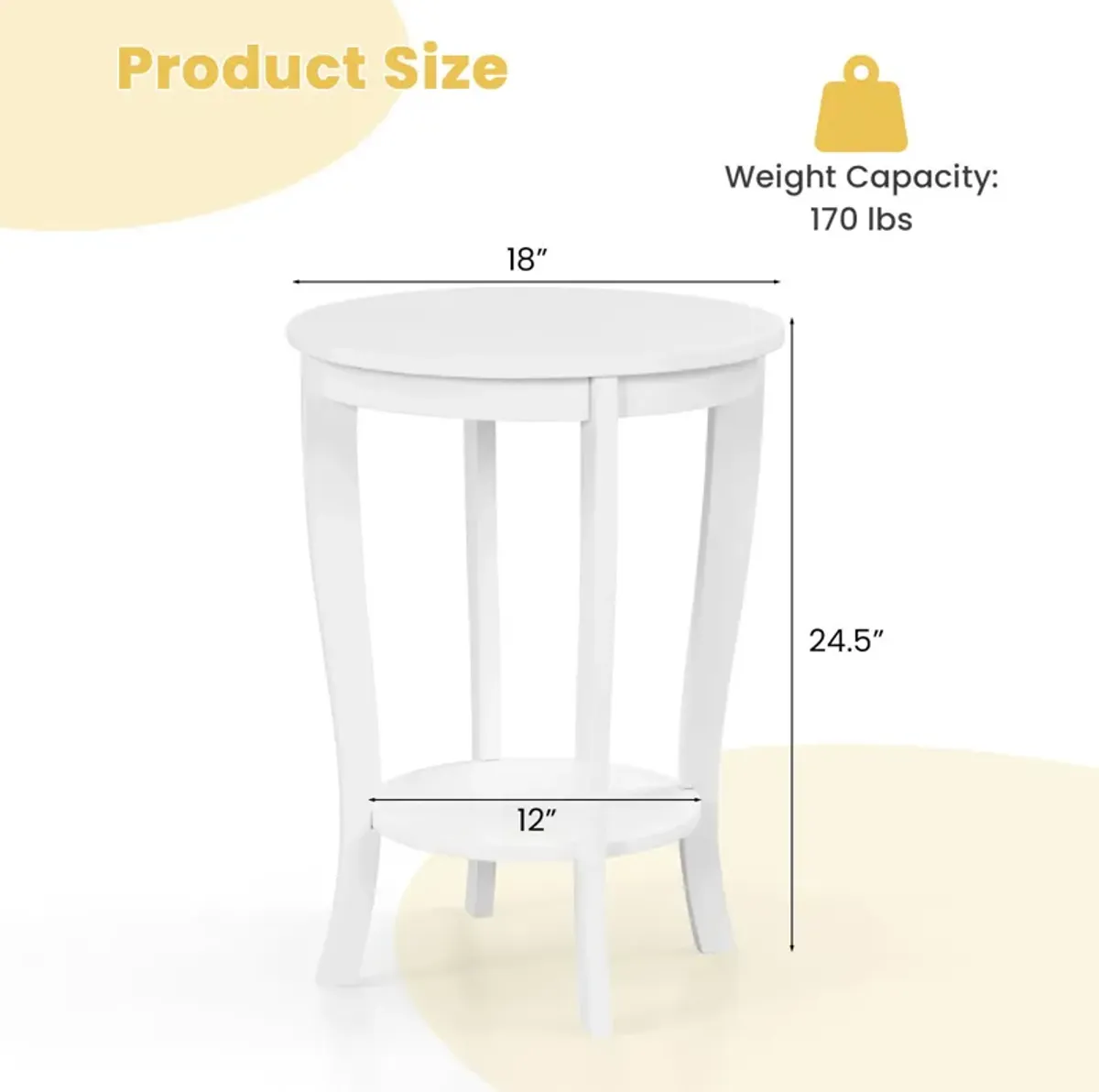 2-tier Round End Table with Solid Wood Legs