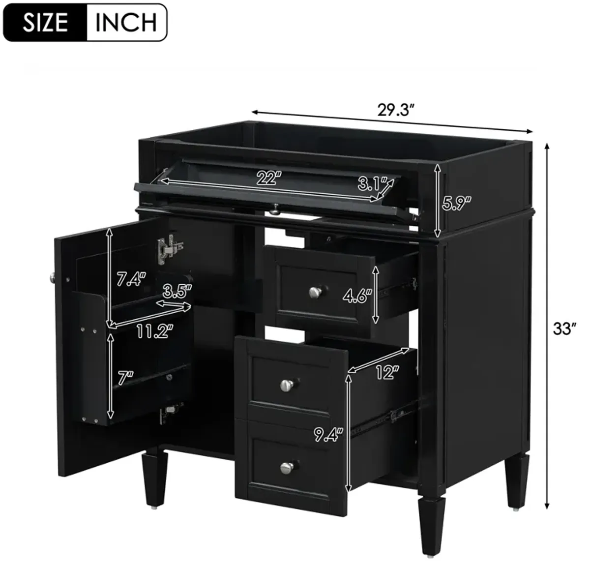 Streamdale Modern 30" Vanity Cabinet with Storage