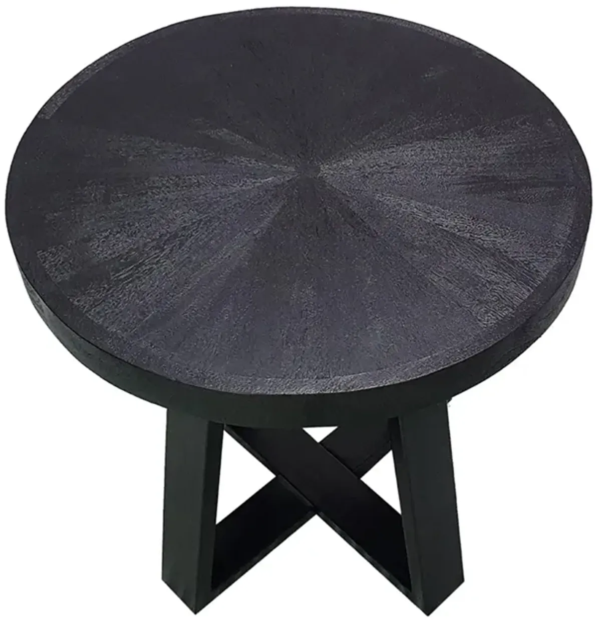 Benjara Raj 24 Inch Round Side End Table, Cross Legs Design, Black Acacia Wood Iron