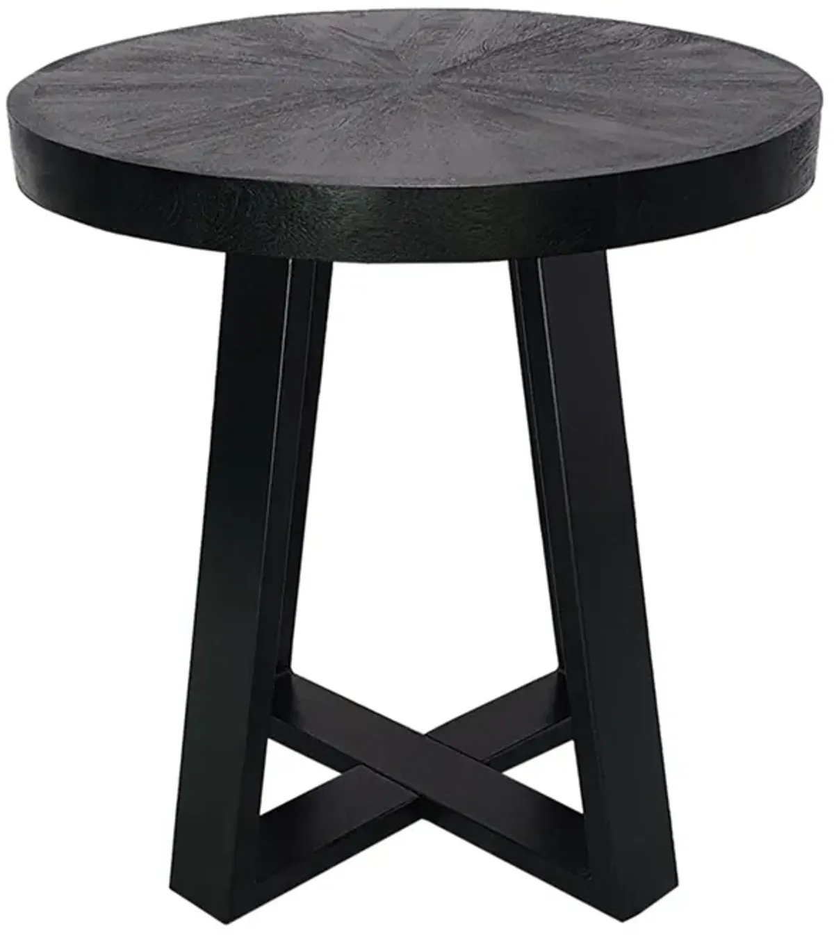 Benjara Raj 24 Inch Round Side End Table, Cross Legs Design, Black Acacia Wood Iron