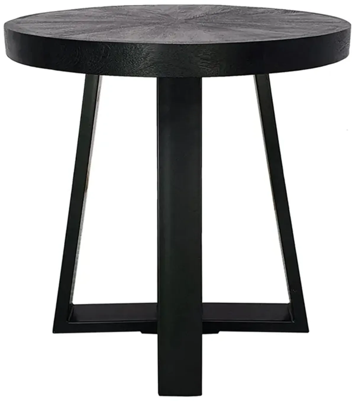 Benjara Raj 24 Inch Round Side End Table, Cross Legs Design, Black Acacia Wood Iron