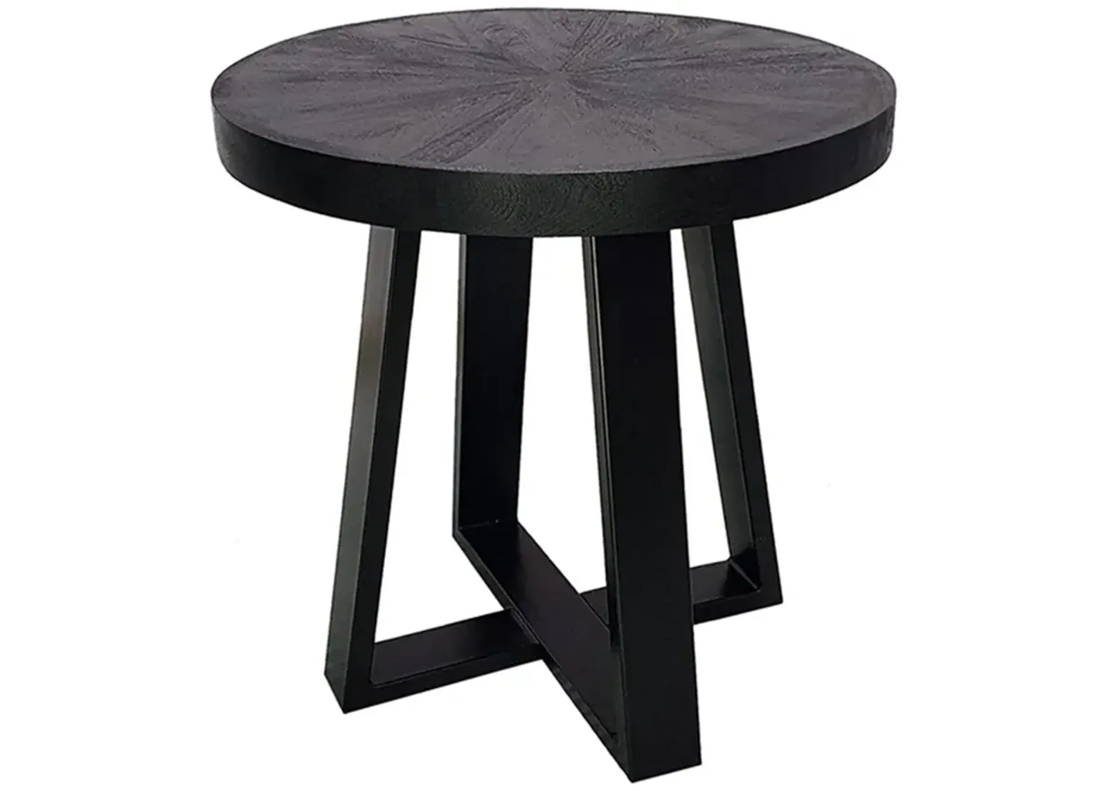 Benjara Raj 24 Inch Round Side End Table, Cross Legs Design, Black Acacia Wood Iron