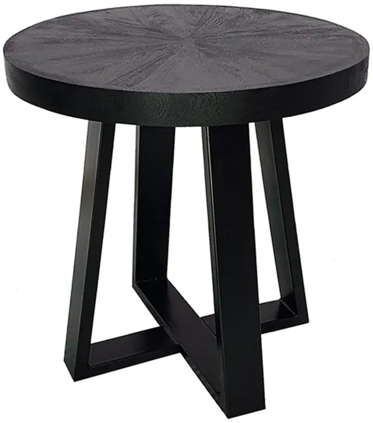 Benjara Raj 24 Inch Round Side End Table, Cross Legs Design, Black Acacia Wood Iron