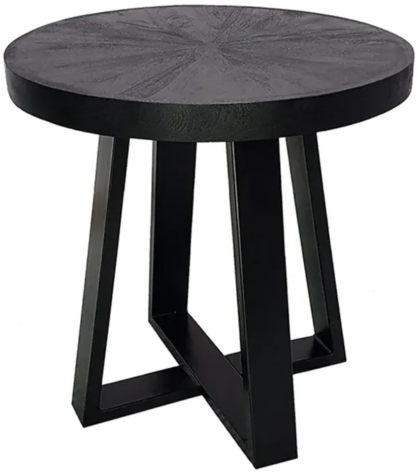 Benjara Raj 24 Inch Round Side End Table, Cross Legs Design, Black Acacia Wood Iron