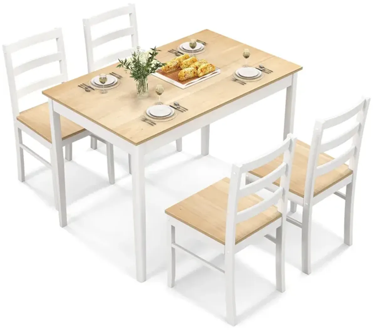 Wooden Dining Set with Rectangular Table and 4 Chairs – 5 Pieces