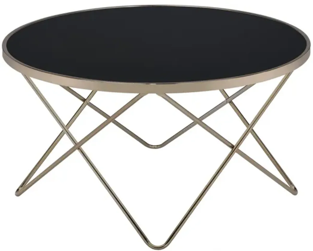 Hivvago 34" X 34" X 18" Black Glass And Champagne Coffee Table