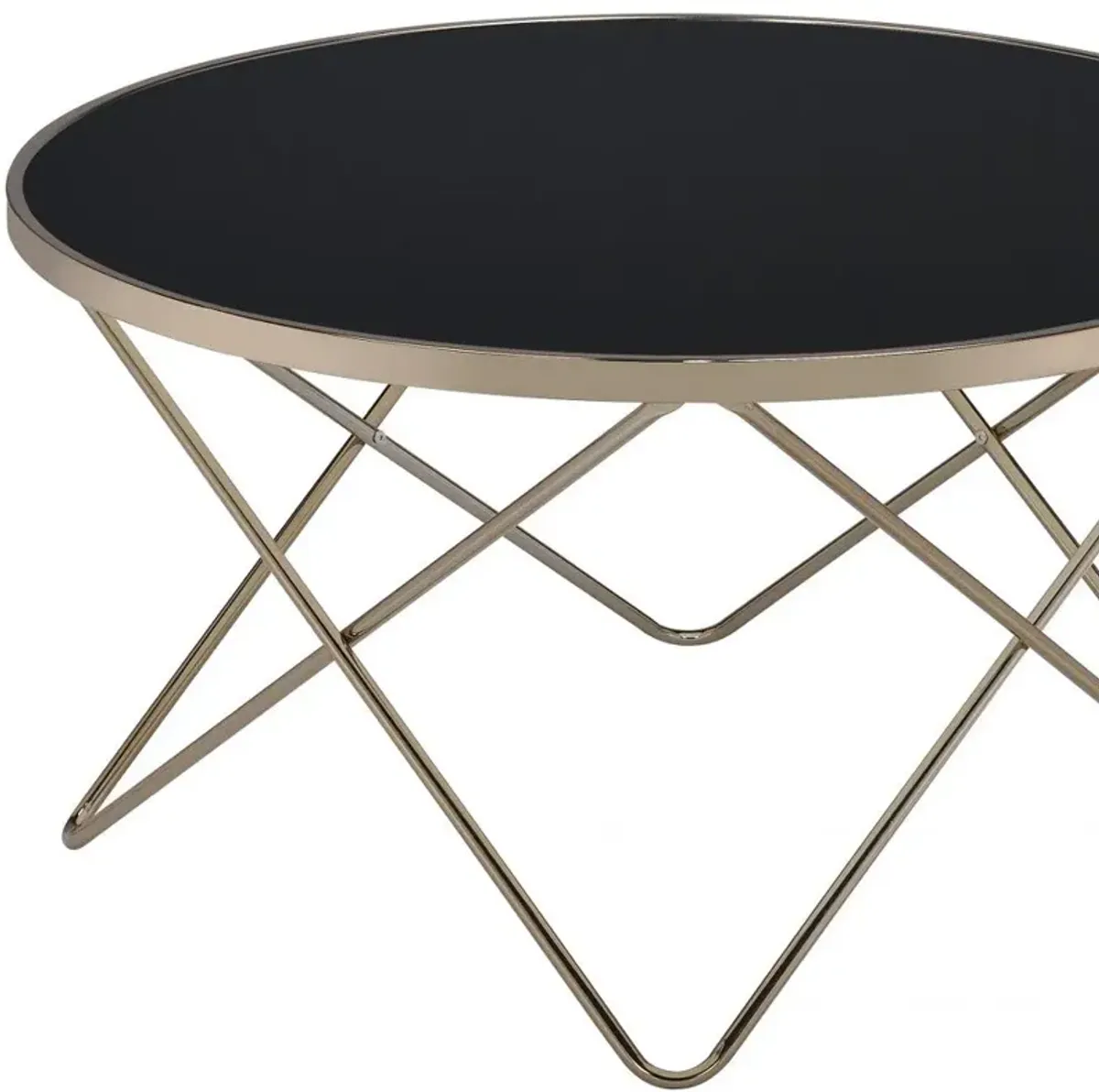 Hivvago 34" X 34" X 18" Black Glass And Champagne Coffee Table