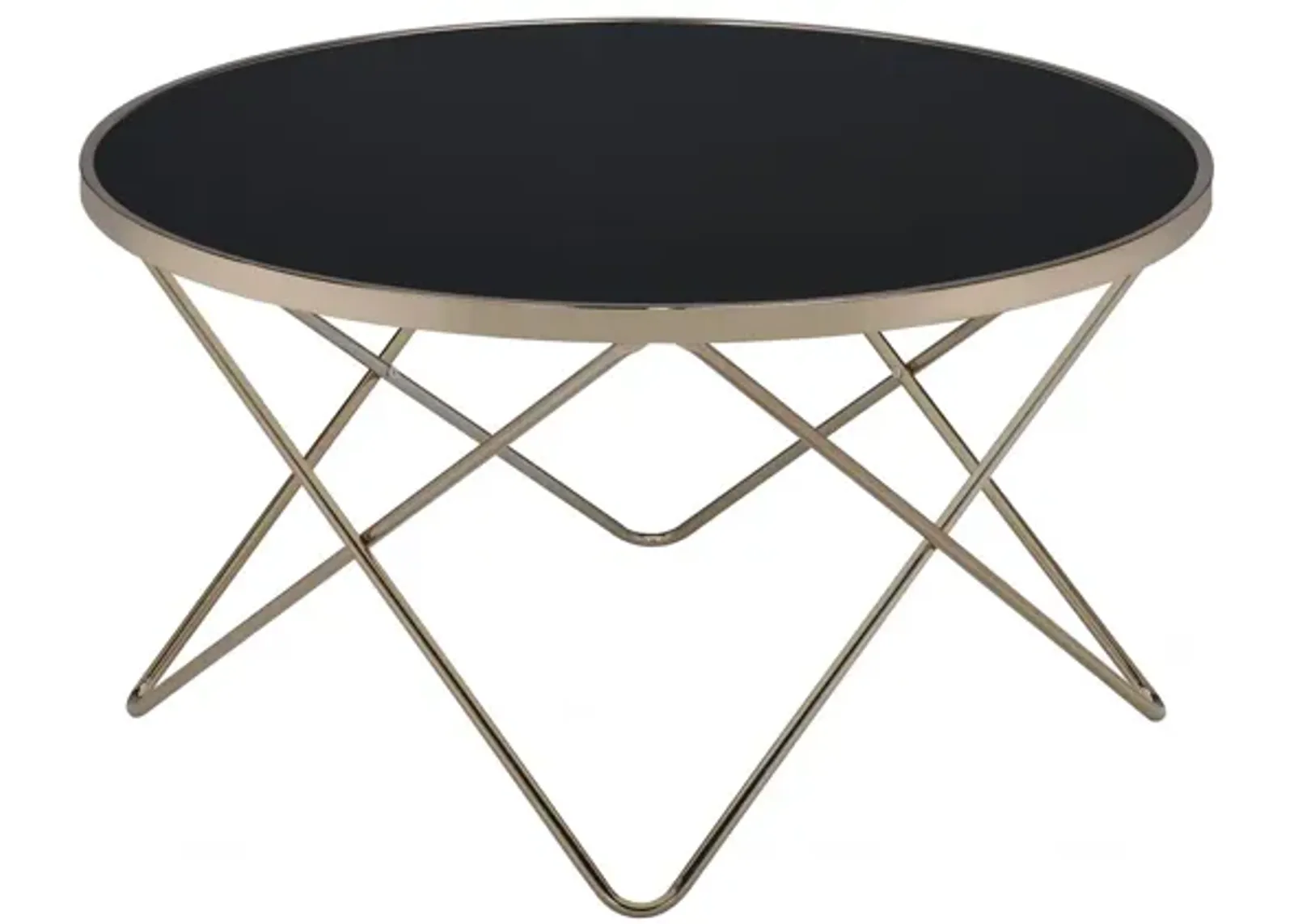 Hivvago 34" X 34" X 18" Black Glass And Champagne Coffee Table