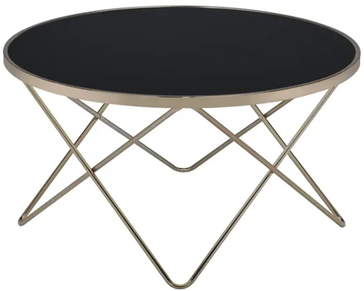 Hivvago 34" X 34" X 18" Black Glass And Champagne Coffee Table