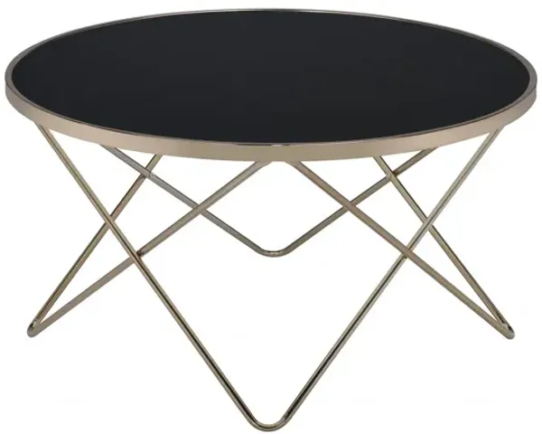 Hivvago 34" X 34" X 18" Black Glass And Champagne Coffee Table