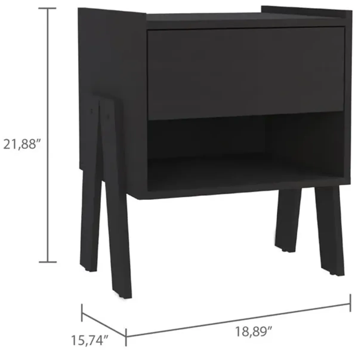 DEPOT E-SHOP Caladium Night Stand-One Drawer, One Open Shelf-Black, For Bedroom