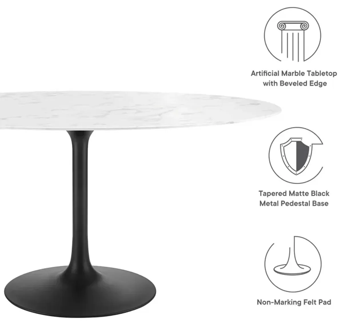 Modway - Lippa 60" Oval Artificial Marble Dining Table Black White