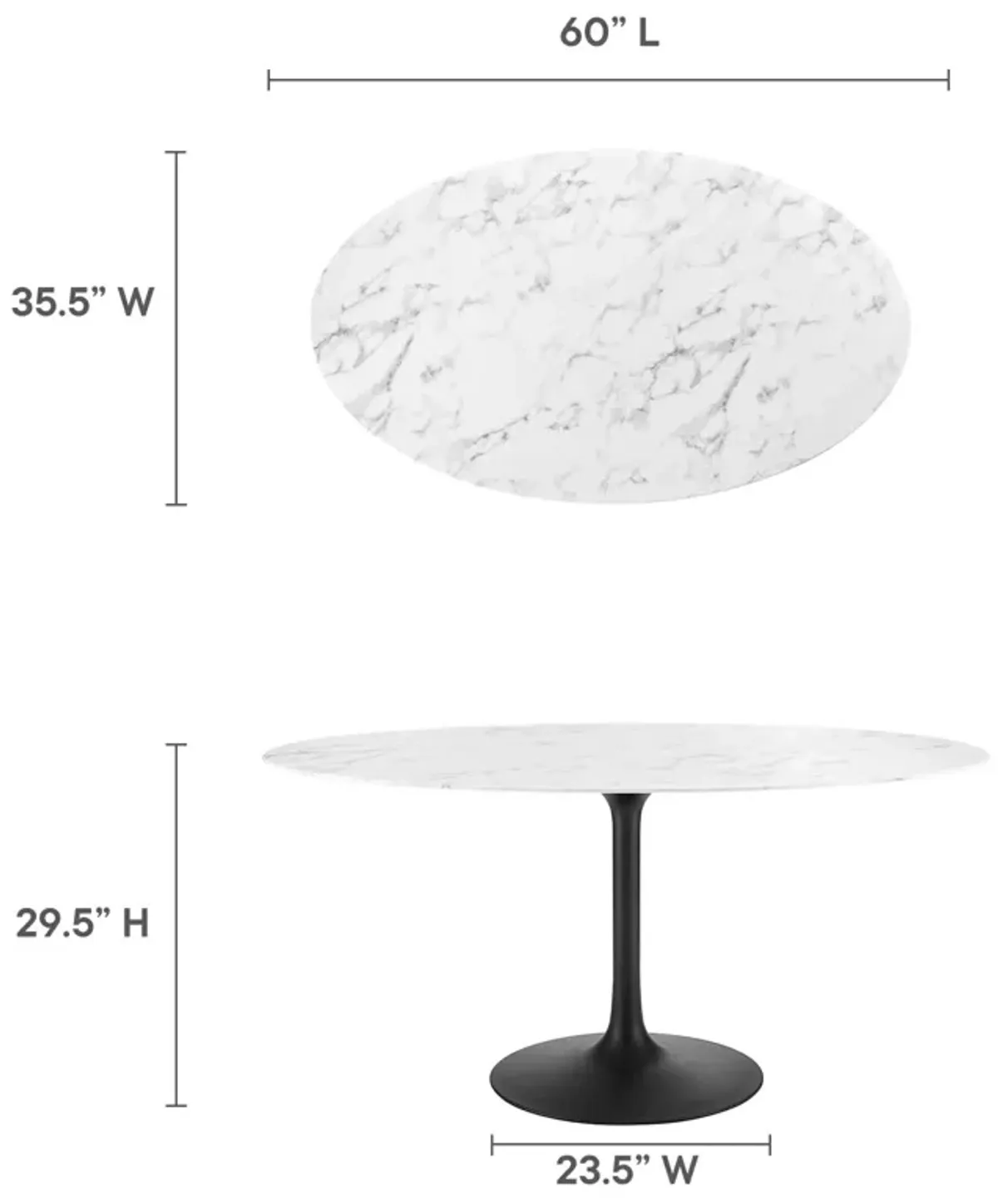 Modway - Lippa 60" Oval Artificial Marble Dining Table Black White