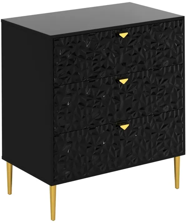 Black 3-Drawer Wood Nightstand with Tapered Support Legs