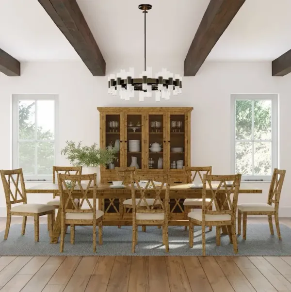 Jofran Telluride Nine Piece Rustic Farmhouse Solid Wood 127 Extendable Dining Set