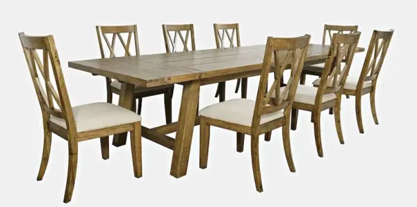 Jofran Telluride Nine Piece Rustic Farmhouse Solid Wood 127 Extendable Dining Set