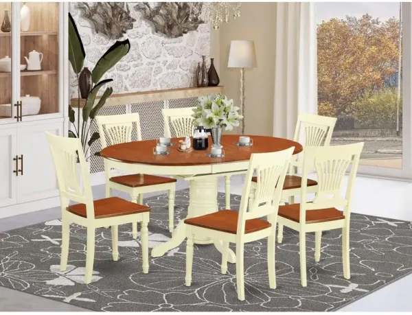 East West Furniture 7  Pc  set  Dinette  Table  featuring  Leaf  and  6  Wood  Dinette  Chairs  in  Buttermilk  and  Cherry