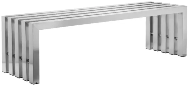 Namo 58 Inch Accent Bench, Sleek Modern Design, Rectangular, Chrome Metal - Benzara