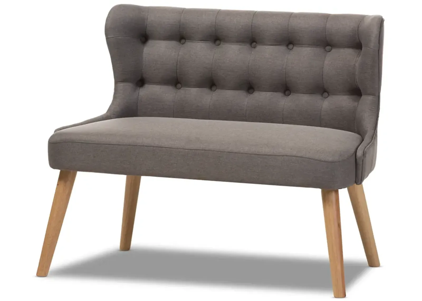 Baxton Studio Melody Mid Century Grey Fabric And Natural Wood Finishing Settee Bench