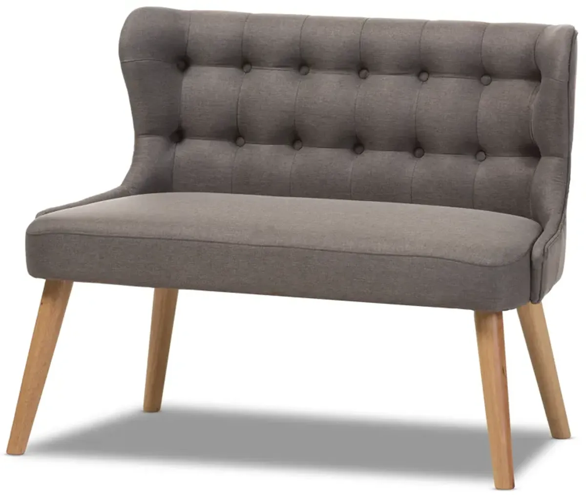 Baxton Studio Melody Mid Century Grey Fabric And Natural Wood Finishing Settee Bench