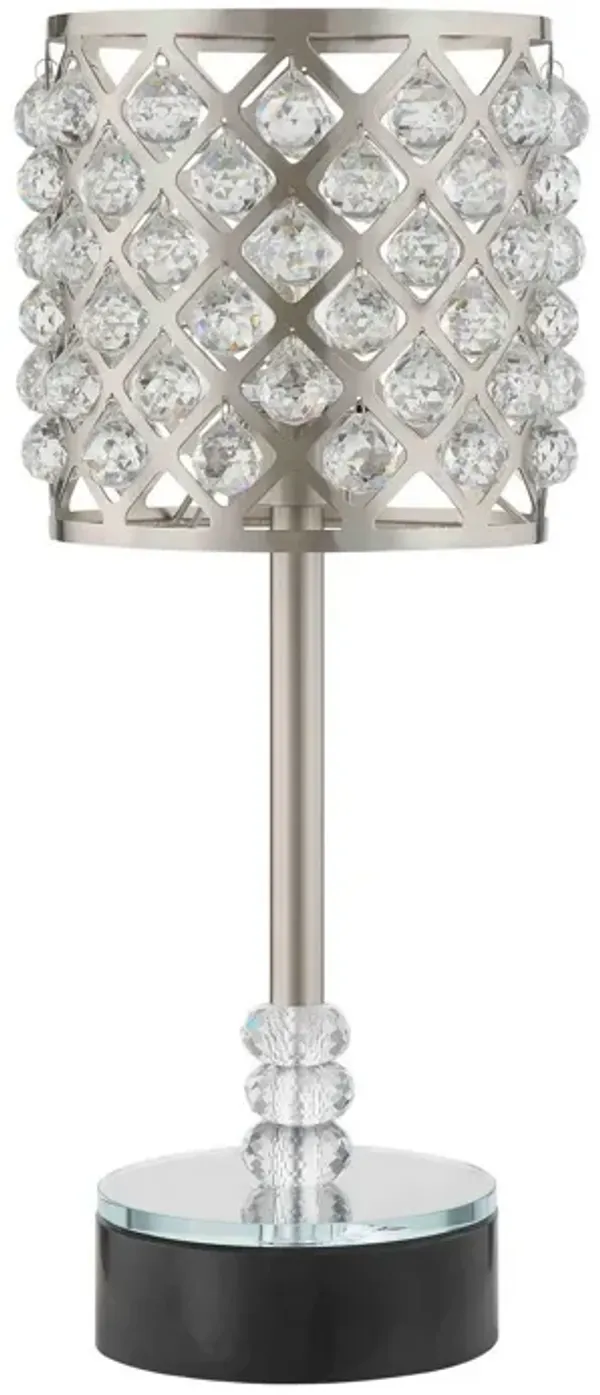 Dany 24 Inch Table Lamp with Crystal Drum Shade, Metal, Brushed Nickel-Benzara