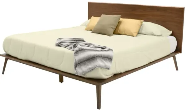 Cary King Size Platform Bed, Panel Headboard, Brown Walnut Veneer - Benzara