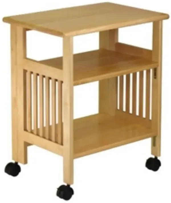 3-Shelf Folding Wood Printer Stand Cart with Lockable Casters For Office
