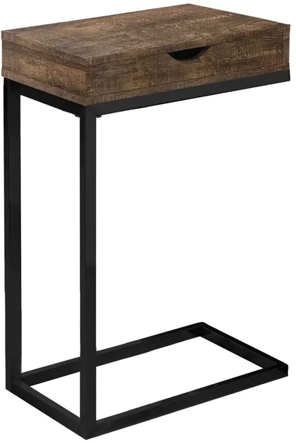 Monarch Specialties I 3406 Accent Table, C-shaped, End, Side, Snack, Storage Drawer, Living Room, Bedroom, Metal, Laminate, Brown, Black, Contemporary, Modern