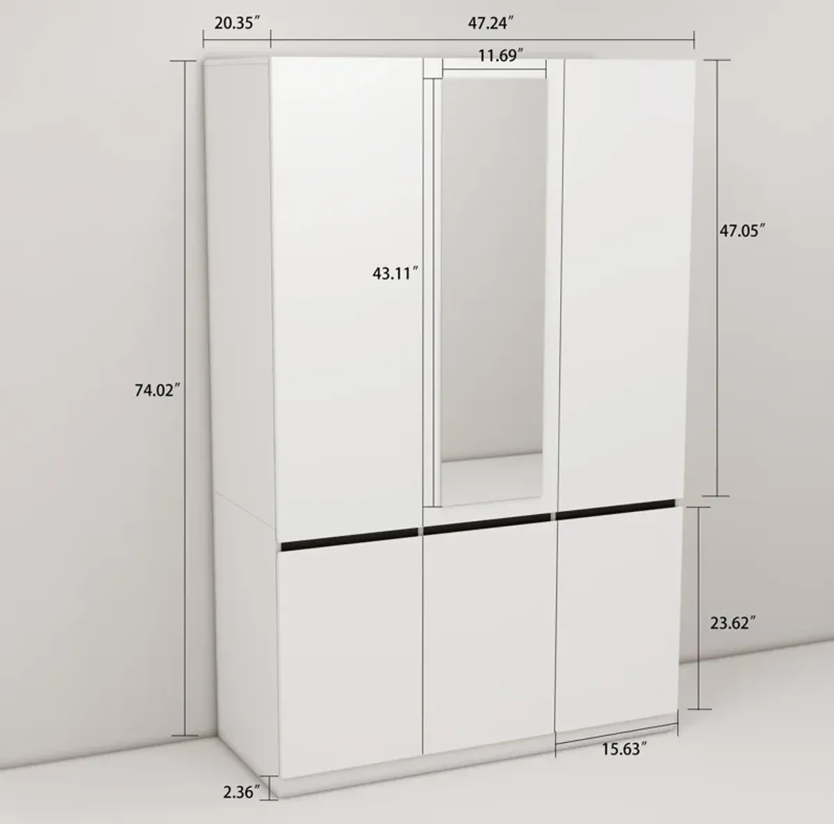 Bedroom White Armoire Wardrobe Closet with 3 Doors, Wooden Wardrobe Closet for Hanging Clothes with Mirror, Storage Wardrobe Cabinet for Clothes with Shelves(White)