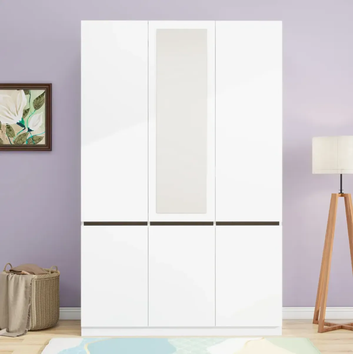 Bedroom White Armoire Wardrobe Closet with 3 Doors, Wooden Wardrobe Closet for Hanging Clothes with Mirror, Storage Wardrobe Cabinet for Clothes with Shelves(White)