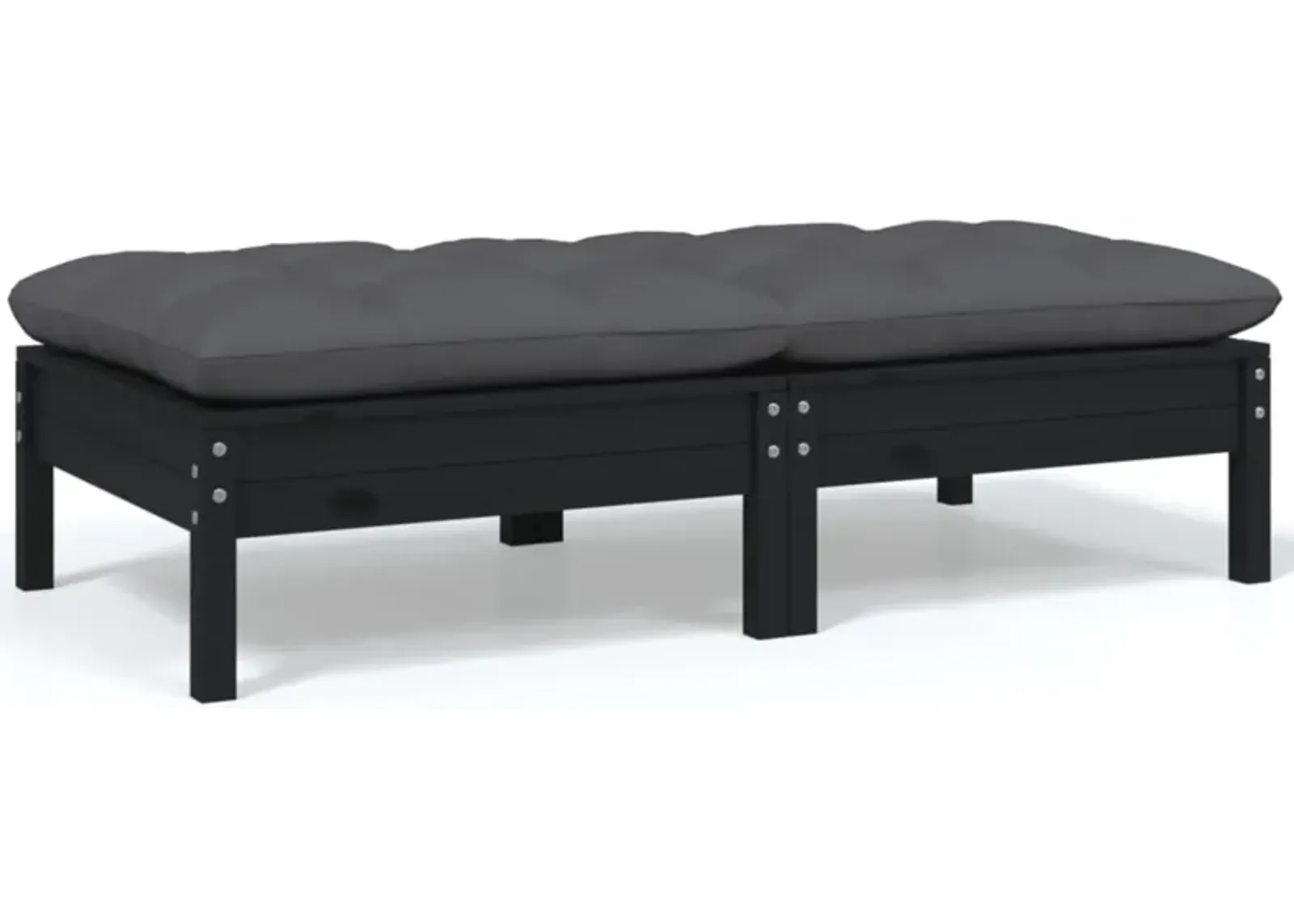 vidaXL 2-Seater Patio Sofa with Cushions Black Solid Pinewood