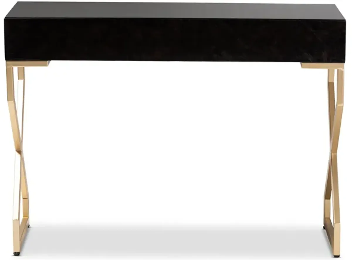 Baxton Studio Carville Modern and Contemporary Dark Brown Faux Leather Upholstered Gold Finished 2-Drawer Console Table