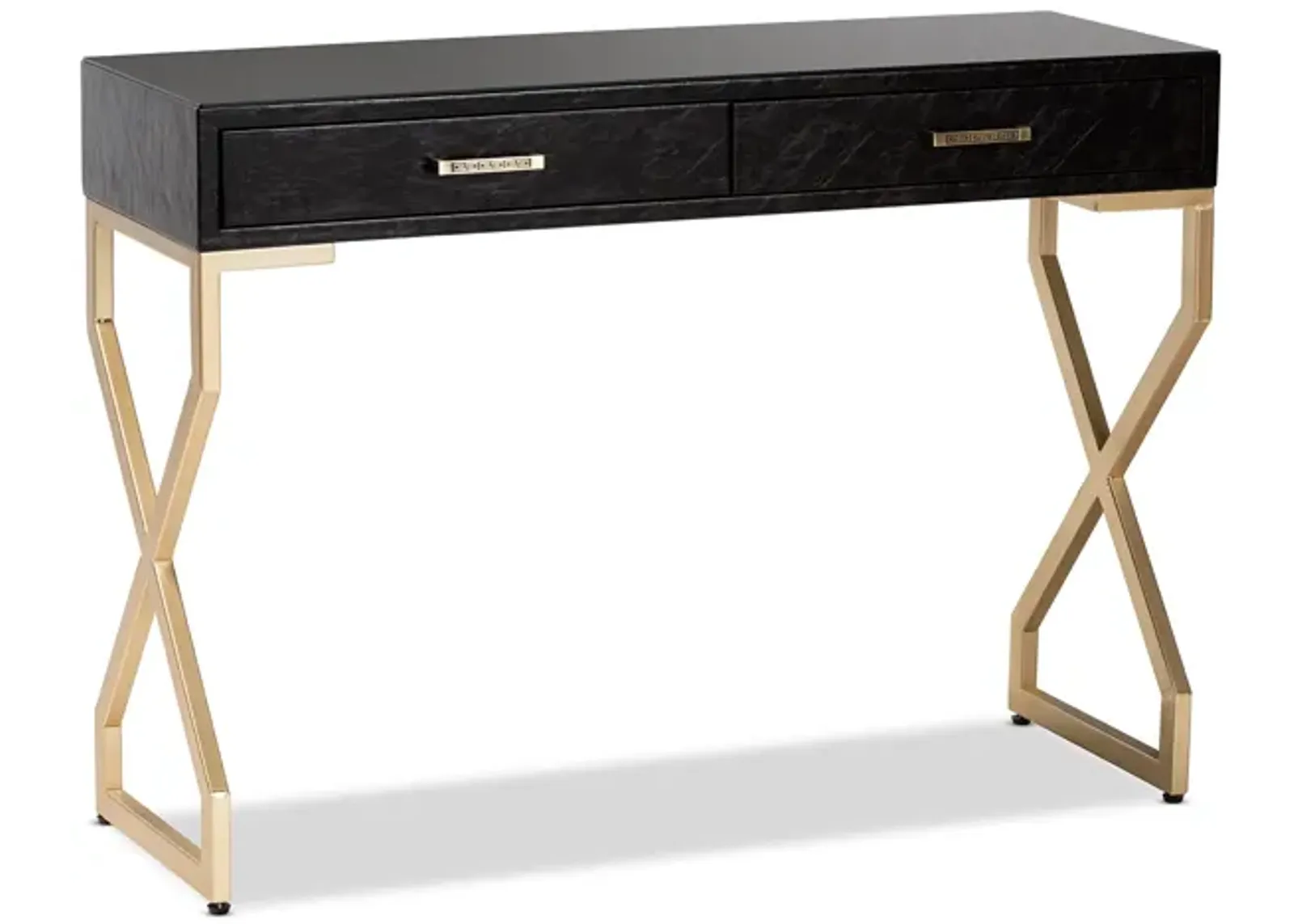 Baxton Studio Carville Modern and Contemporary Dark Brown Faux Leather Upholstered Gold Finished 2-Drawer Console Table